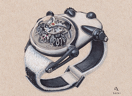 HM10 PANDA ONLY WATCH<br>DRAWING 4<br><span>Illustrations created by Lee Yuen-Rapati (@OneHourWatch)</span>