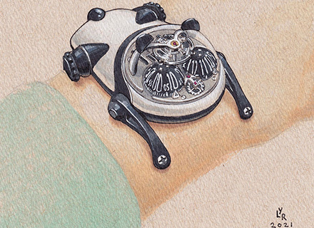 HM10 PANDA ONLY WATCH<br>DRAWING 2<br><span>Illustrations created by Lee Yuen-Rapati (@OneHourWatch)</span>